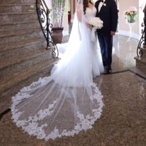 Lace floral cathedral wedding veil